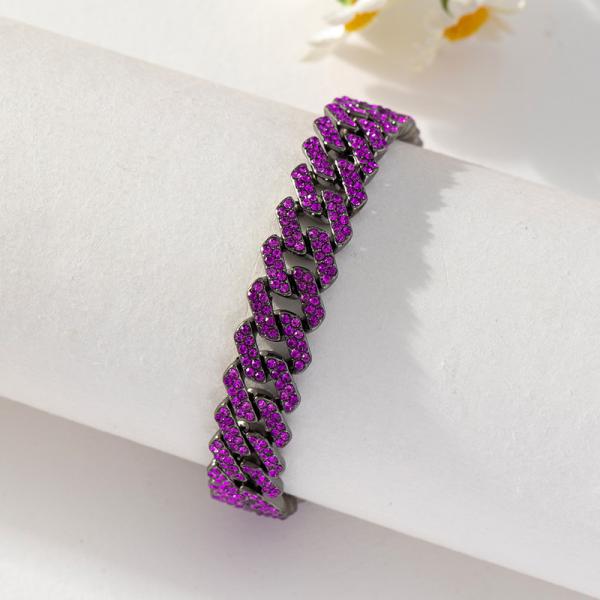 Fashion Purple Rhinestone Necklace Hiphop Black Color Cuban Chain Necklace For Women Men Hip Hop Rapper Jewelry Gifts