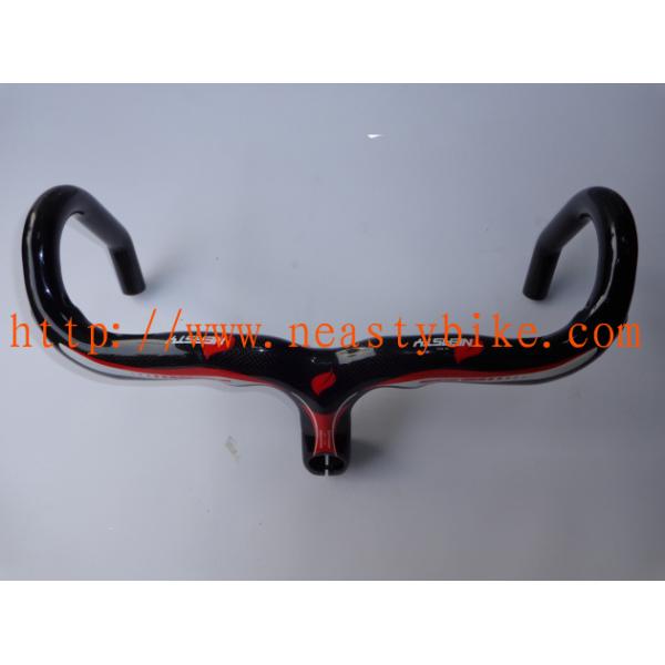 NEASTY High Quality Full Carbon Black+Red Road Bike/Bicycle Handlebar with integrated Stem