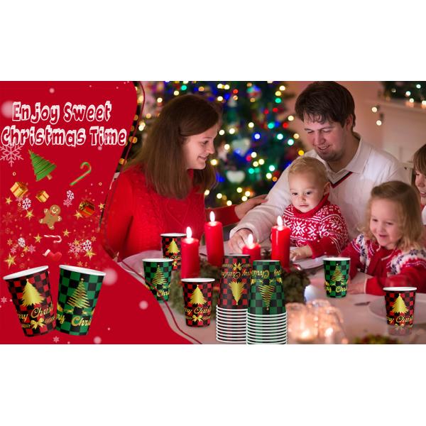 12 Oz Christmas Paper Cups Disposable Coffee Cups, Red Green Coffee Cup Christmas Holiday Party Supplies