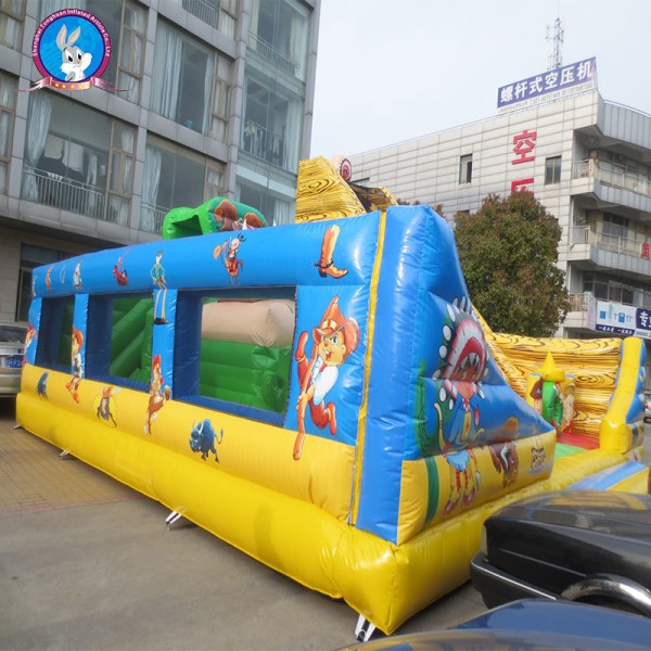 Wild West Theme Inflatable Playground with Double Slide and Interactive Play Area for Commercial Events