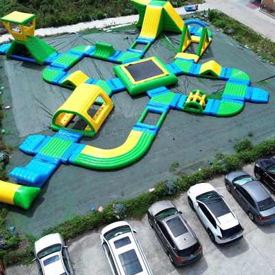Commercial Modular Inflatable Water Park with Trampoline Slides Bridges Climbing Obstacles and Custom Lake Layout