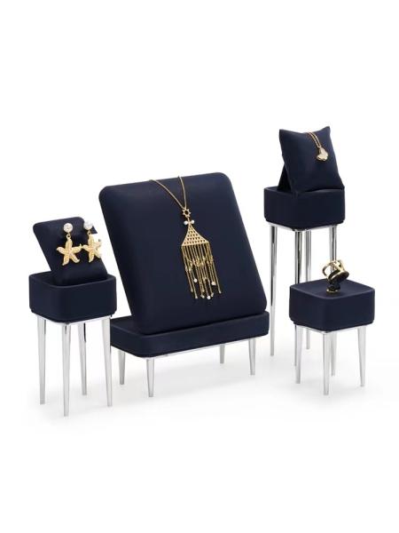 Metal Leatherette Pendant Earring Jewelry Trays Displays Black Jewelry Display Stand Set
