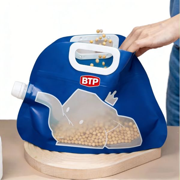 Reusable Custom Windowed Pouch - Handle & Pour Spout Food Bag for Moisture/Dust-Proof Storage