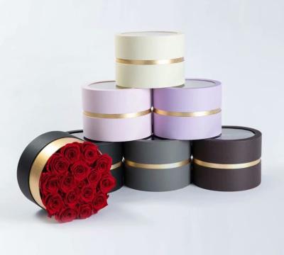 Round Bouquet Corrugated Cardboard Packaging Rose Flower Bucket Boxes Gold Window Opening
