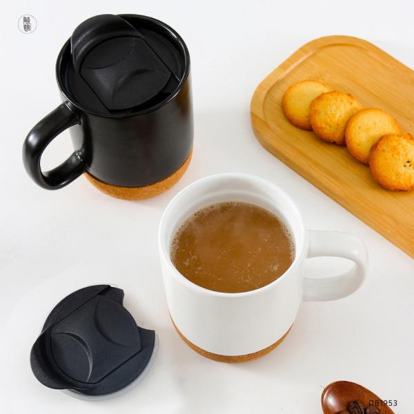14 OZ Cork Base Stoneware Matte Custom Design Ceramic Coffee Mug With PP Lid and Durable