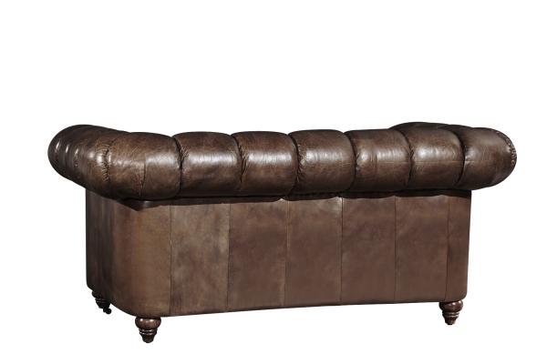 Solid Wood Legs Two Seater Brown Leather Settee , Chesterfield Sofa Bed With Universal Wheels