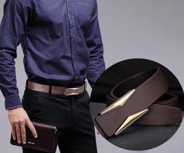 Prong Buckle Distressed Leather Belt 3.5cm Wide Classical