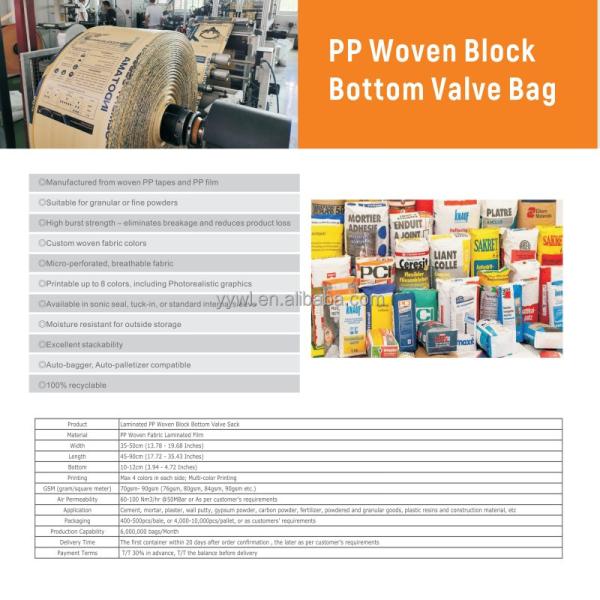 Цемент пустой PP блок клапанного мешка дно 25 кг 40 кг 50 кг