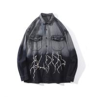 Jeans de veste de denim de colorant de lien de douilles d'OEM de vestes du denim des hommes surdimensionnés pleins