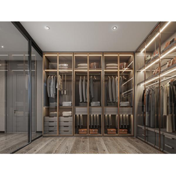 L-Shape Stainless Steel Walk-In Wardrobe with Glass Doors