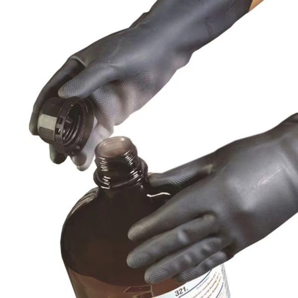 Black Neoprene Chemical Resistant Gloves 13 Inches Alcohol Resistant
