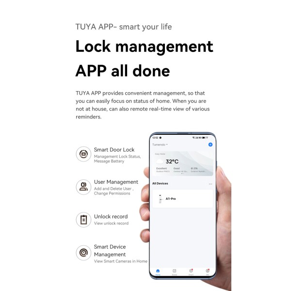 TUYA Tuya Ble App Deadbolt Lock Intelligent Automatic Smart Locks Biometric Fingerprint Smart Front Door Lock