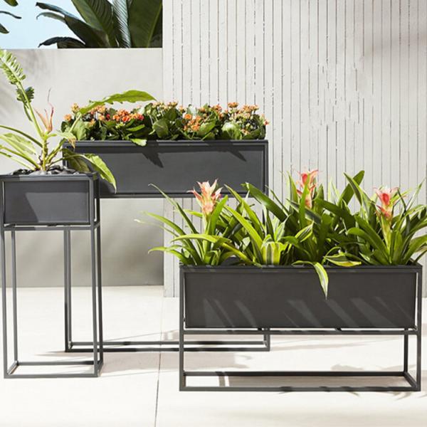 Factory Outlet Metal Flower Box Set Outdoor Galvanized Steel Planter Customized Color Size Flower Pot Big Standing Plant