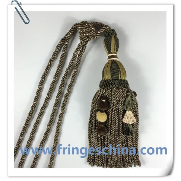 Fancy custom long tassel fringe trimming for curtain attractive tieback hanging ball