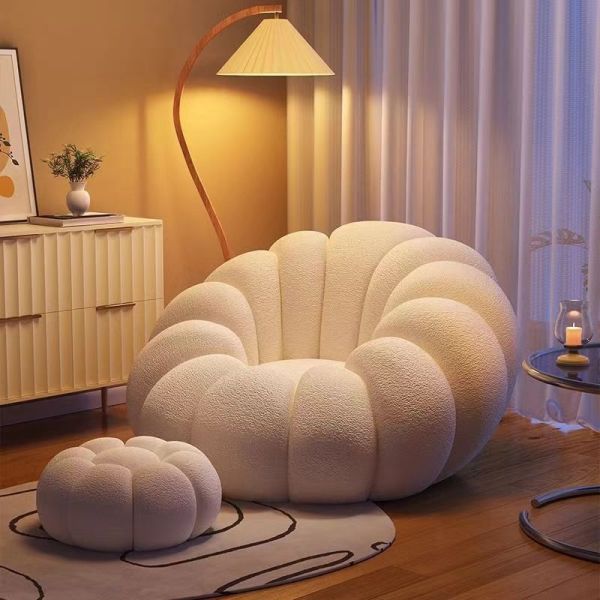 Modern Single Lazy Sofa Pumpkin-Shaped Tufted Beanbag Reclining Comfortable Small Sofa for Apartment Living Room Bedroom