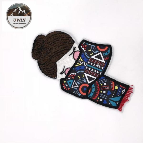 Japanese Style Chenille Embroidery Patches , Kimono Girl Retro Patches For Clothing