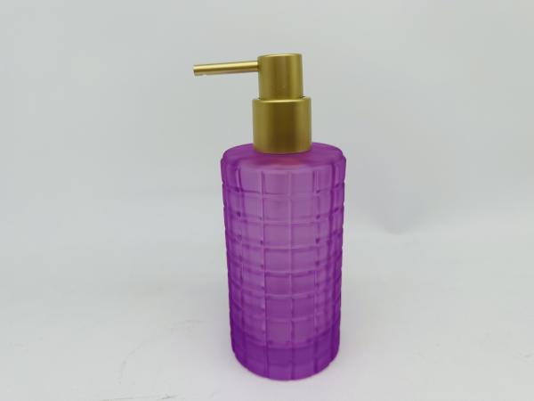 Purple glass bathroom accessories set round with big checker box soap dish soap dispenser