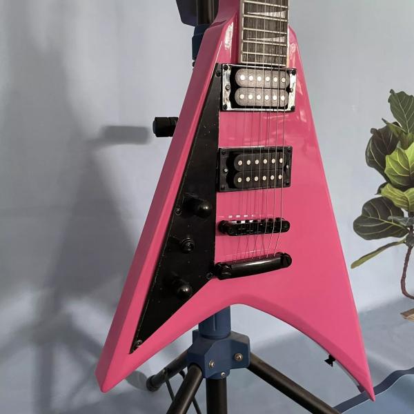 Left-Handed Pink Swallow Tail V Solid Body Electric Guitar Open Pickups 22 Fret