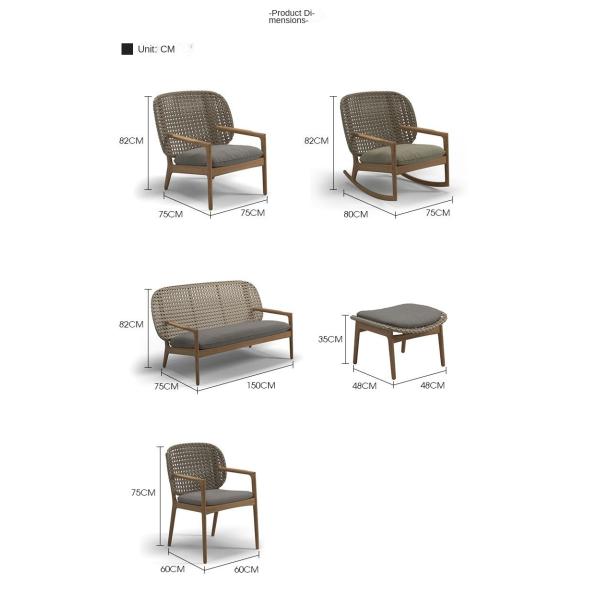 Contemporary PE Rattan Chairs Teak Wood Rocking Chair Set Outdoor Customized Furniture