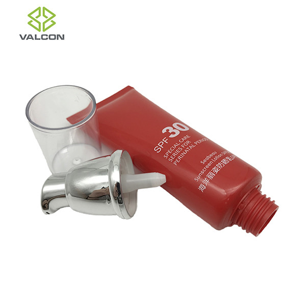 Diameter 30 MM Airless Cosmetic Tubes Silver UV Pump Acrylic Cap For Sunscreen