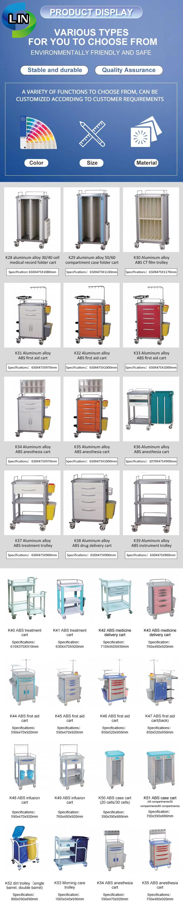 Lightweight and Easy to Clean ABS Emergency Trolley with Silent Casters for Hospital Use