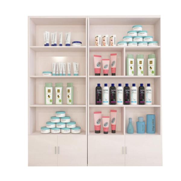 White / Pink Shop Display Cabinets , Commercial Display Cases For Cosmetics Store