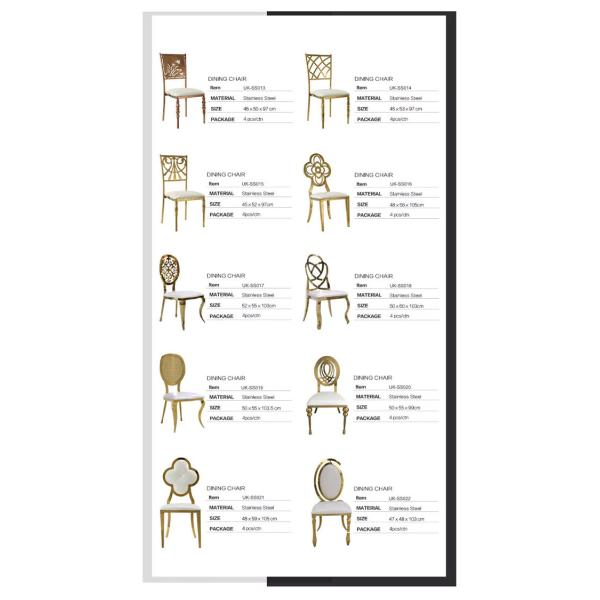 Casamento de aço inoxidável da parte traseira de círculo do ouro que janta cadeiras com o coxim de couro branco