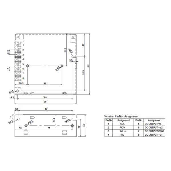 Электропитание RT-50A 5V4A 12V/2A -5V/0.5A 46.5W переключая