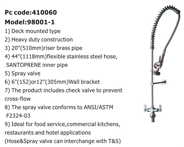 Commercial Kitchen Dishwasher Add - On Deck / Wall Mounted Pre - Rinse Kitchen Faucet