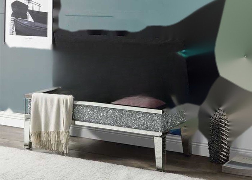 THS03 Bench with 112X45X48CM Size Silver Mirror and MDF Material Footstool