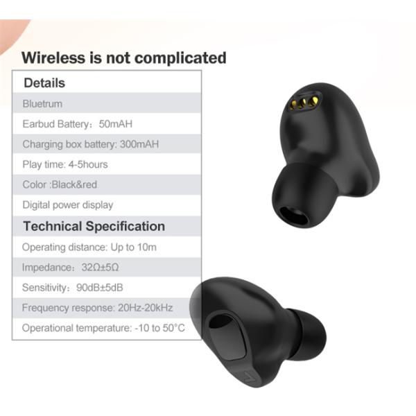 Black Color 50mAH True Wireless Stereo Headphones With Heavy Bass