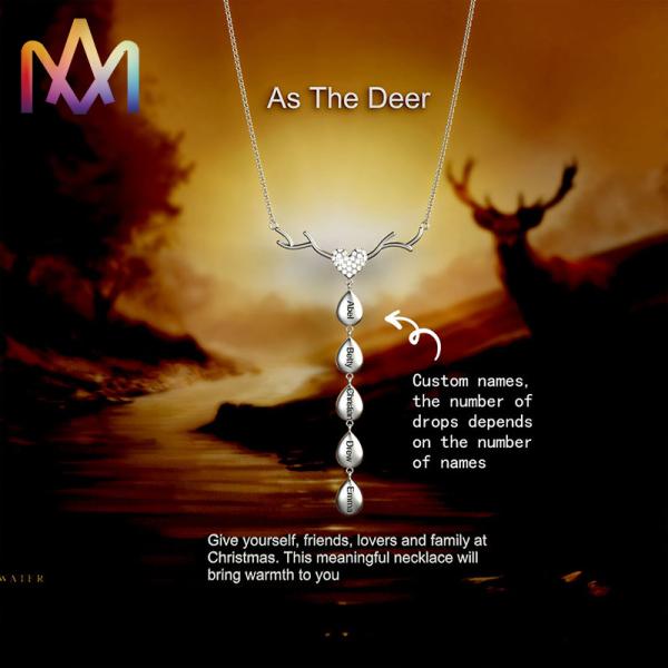 50cm Chain 304 Stainless Steel Deer Necklace With Nameplate Pendant