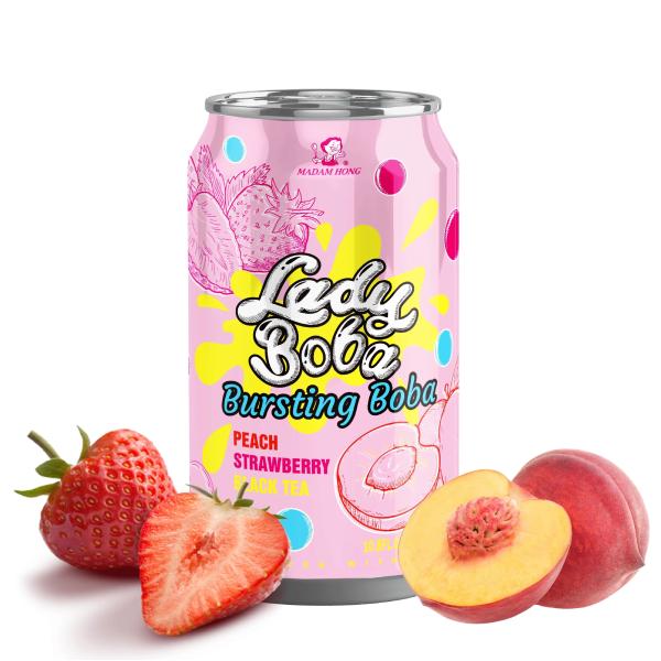 Peach and Strawberry Bursting Boba Bubble Tea Product - 320ml - Wholesale Supplier of Boba Tea and Bubble Tea Products