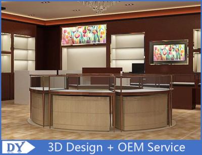 Lxury Stainless Steel Veneer Store Jewelry Display Cases Brown Color