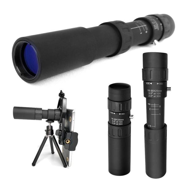 Мини черная Monocular тренога телескопа 10-30X25 для располагаться лагерем/рыбная ловля/пешего туризма