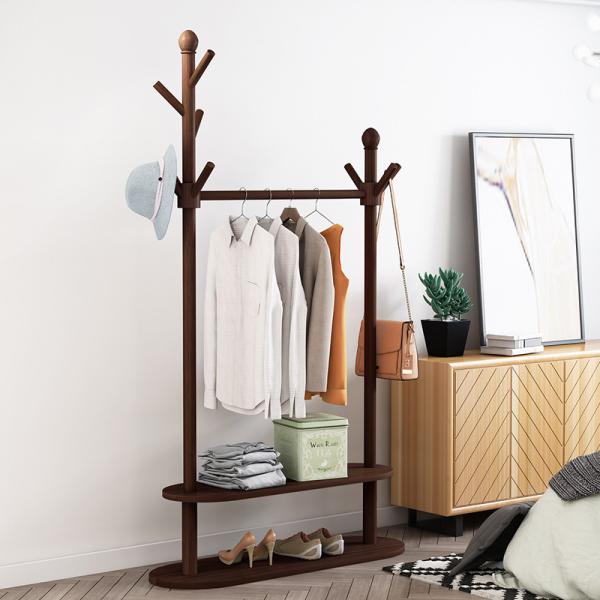 Roydom Office Coat Bamboo Cloth Hanger Stand With Shelves