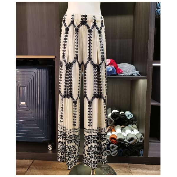 New Fashion High-End Women's Casual Slimming Ethnic Bohemian Wide-Leg Pants High Flat Leopard Print for Spring Summer