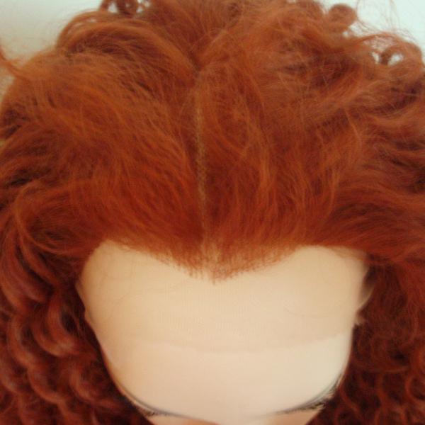 Red Color Curly Kanekalon Fiber Lace Front Wigs Natural Hairline