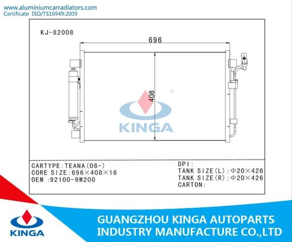 Custom 2008 TEANA Nissan Aluminum Auto Condenser With Efficient Cooling OEM 92100 - 9W200