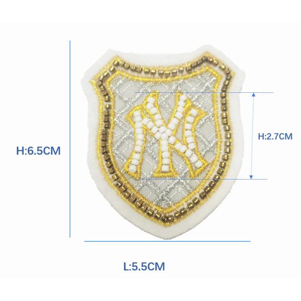 Stylish Silver Gold Metallic Embroidery Badge With White Felt Ground Beads Around For Caps Shoes