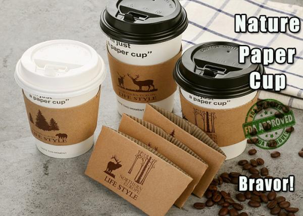 Custom Logo Hot Paper Cup Sleeves Brown Color Lightweight With Heat Insulation