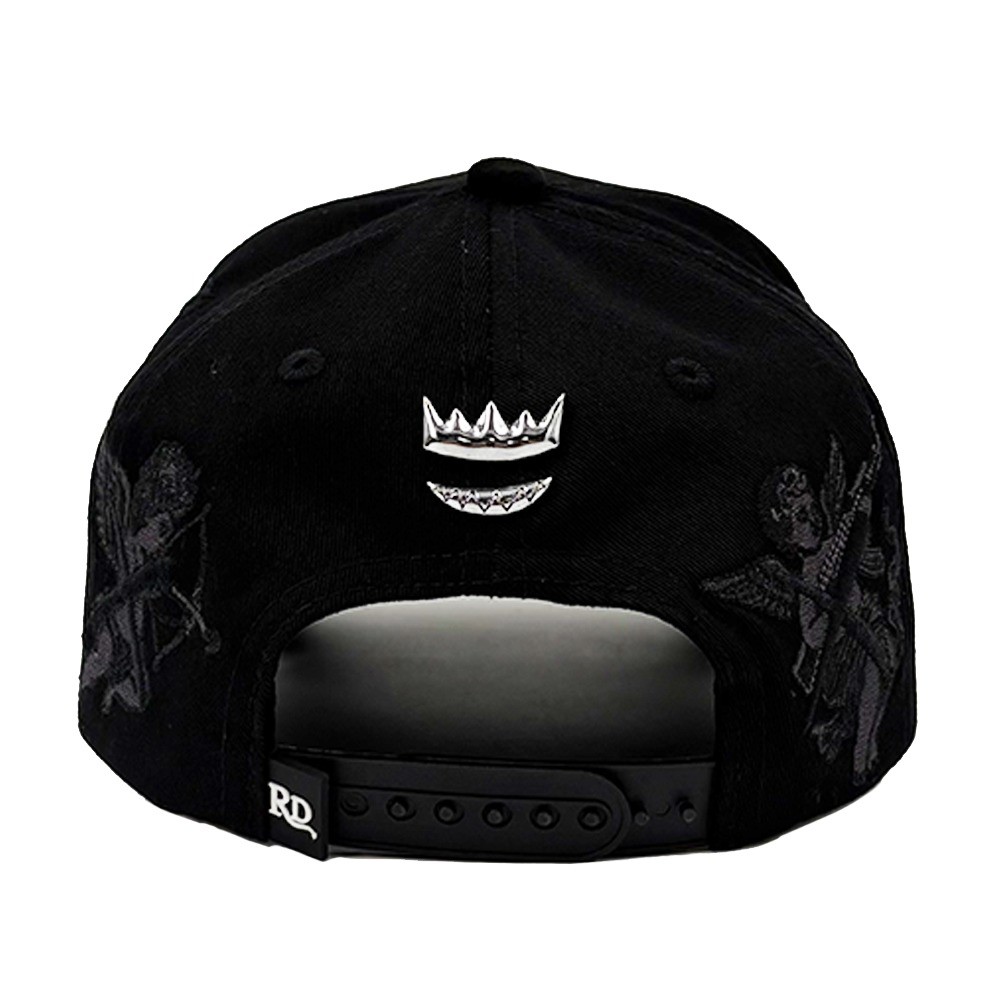 3D Embroidery Black On Black Baseball Caps Fire Flame Suede Visor Premium Angel Embroider Metal Tag Silk Lined