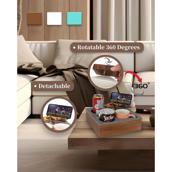 Wooden Couch Caddy Keep Snacks Drinks and Remote Within Reach on Bed Car Seat or Beach