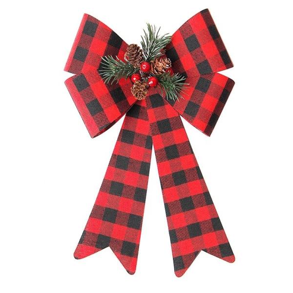 Christmas Buffalo Plaid Ribbon Bow for Indoor Outdoor Red and Black Plaid Wreath