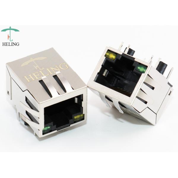 Thru - Hole PoE RJ45 Connector With EMI GRE / YEL LED Indicator Pipe