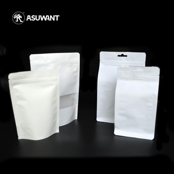 250g 500g Recyclable Stand Up Pouch White Kraft Paper Bag With Window