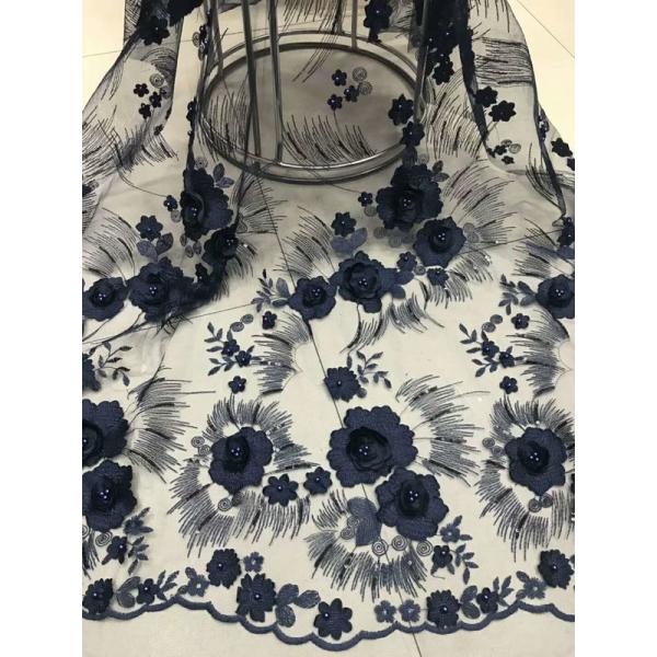 A flor 3D vermelha bordou a tela do laço do tule/o laço perlado lantejoulas vestidos de casamento