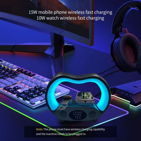 Wireless Charger LED Alarm Clock 5W - 10W Integrated Speaker RGB Night Light