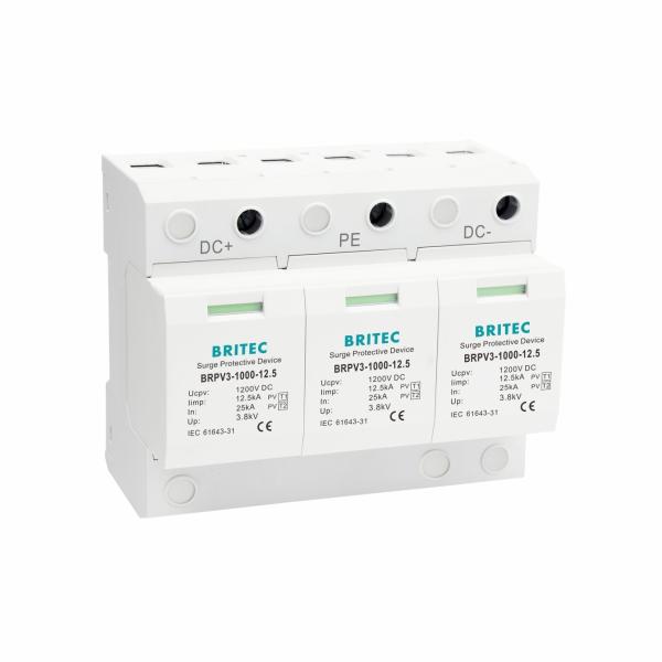 BRPV3-1000-6.25 DC Surge Protection Device 1000V 40kA PV Solar SPD surge protection device  over voltage protection  Power Surge Protector   Type 1+2 PV surge protector  dc spd t1 t2 DC SPD Type 1