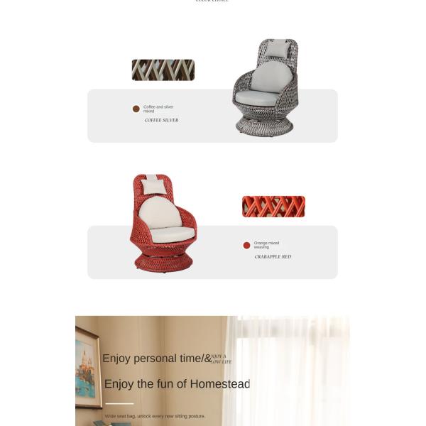 High Rebound Sponge Cushion Patio Rattan Rotating Wicker Chair For Entertaining